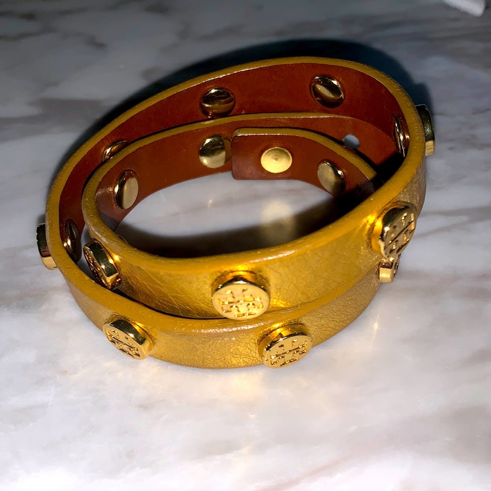 Tory Burch leather Gold double wrap bracelet